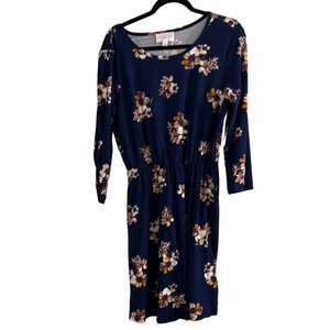 French Grey Floral Navy Blue Dress